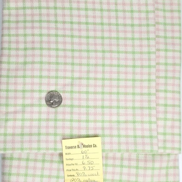 Traverser Bay Wool Blend Fabric Check Plaid Pink Green Lightweight 60"X 1 1/2 Yd - Picture 1 of 2